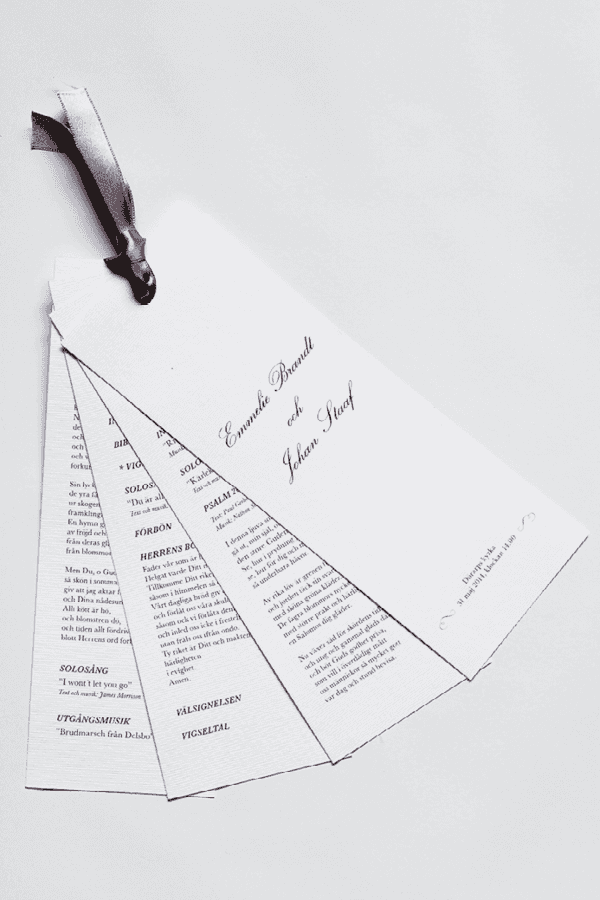 Vigselprogram till Emmelie & Johans bröllop.